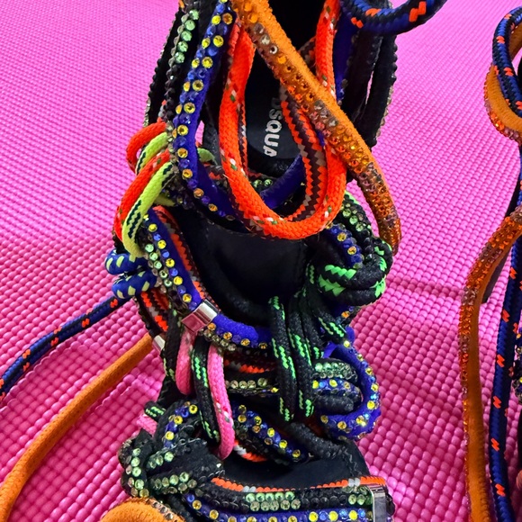 DSQUARED2 Multicolor Braided Rope Wrap Heels - Picture 5 of 12